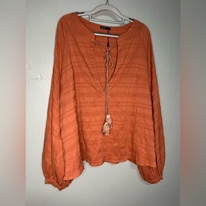 MOTF salmon pink balloon sleeve boho blouse